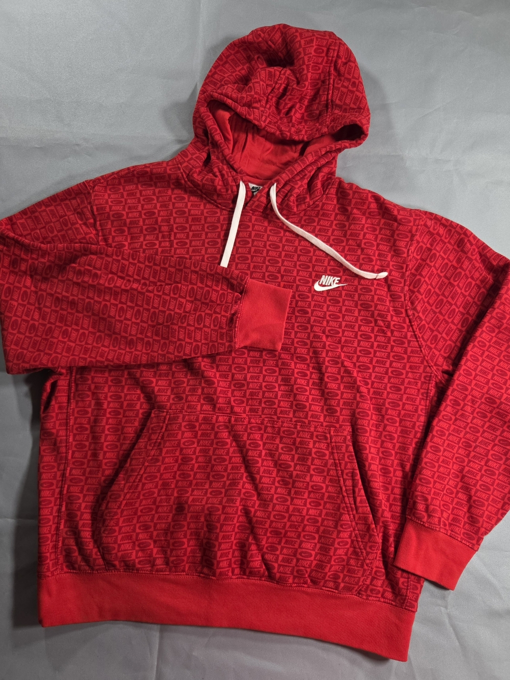 Nike Sportswear Club Fleece Red All Over Print Logo Hoodie Large